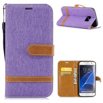 Jeans Cowboy Denim Leather Wallet Case for Samsung Galaxy S7 Edge s7edge - Purple