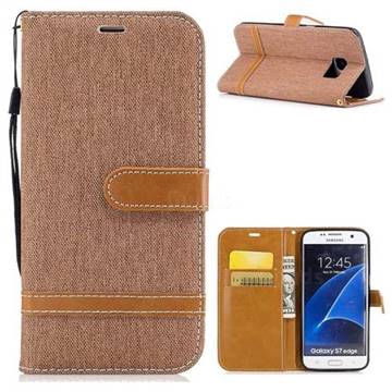 Jeans Cowboy Denim Leather Wallet Case for Samsung Galaxy S7 Edge s7edge - Brown