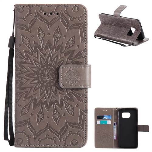 Embossing Sunflower Leather Wallet Case for Samsung Galaxy S7 Edge s7edge - Gray