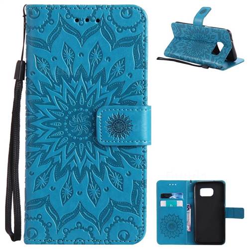 Embossing Sunflower Leather Wallet Case for Samsung Galaxy S7 Edge s7edge - Blue