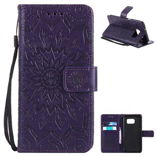 Embossing Sunflower Leather Wallet Case for Samsung Galaxy S7 Edge s7edge - Purple