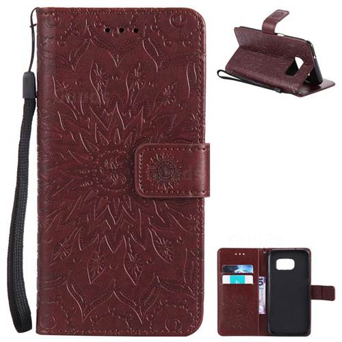 Embossing Sunflower Leather Wallet Case for Samsung Galaxy S7 Edge s7edge - Brown