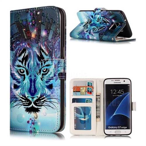 Ice Wolf 3D Relief Oil PU Leather Wallet Case for Samsung Galaxy S7 Edge s7edge