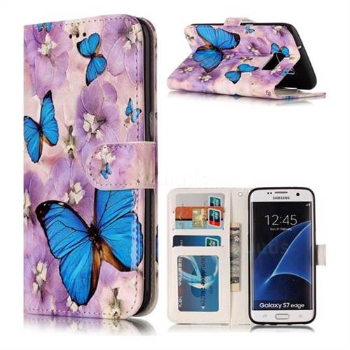Purple Flowers Butterfly 3D Relief Oil PU Leather Wallet Case for Samsung Galaxy S7 Edge s7edge