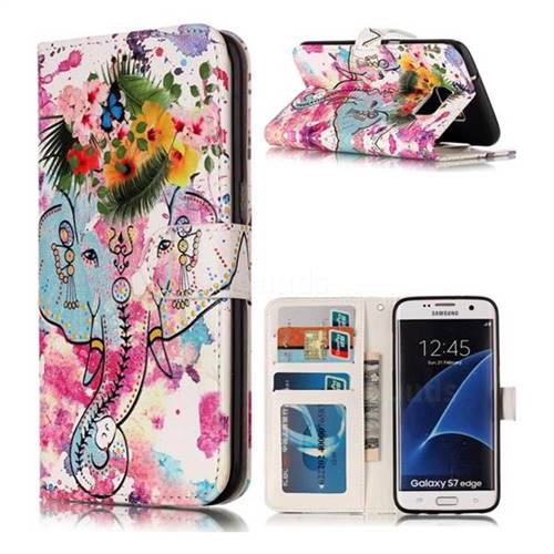 Flower Elephant 3D Relief Oil PU Leather Wallet Case for Samsung Galaxy S7 Edge s7edge