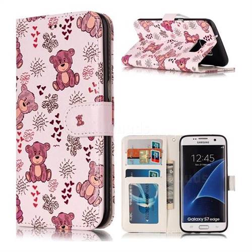 Cute Bear 3D Relief Oil PU Leather Wallet Case for Samsung Galaxy S7 Edge s7edge