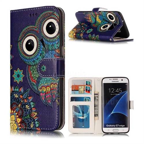 Folk Owl 3D Relief Oil PU Leather Wallet Case for Samsung Galaxy S7 Edge s7edge