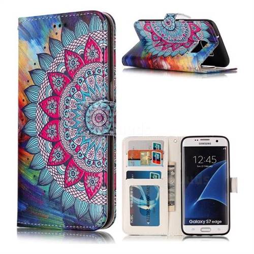 Mandala Flower 3D Relief Oil PU Leather Wallet Case for Samsung Galaxy S7 Edge s7edge