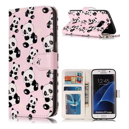 Cute Panda 3D Relief Oil PU Leather Wallet Case for Samsung Galaxy S7 Edge s7edge