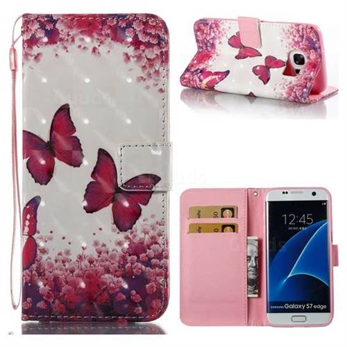 Rose Butterfly 3D Painted Leather Wallet Case for Samsung Galaxy S7 Edge s7edge