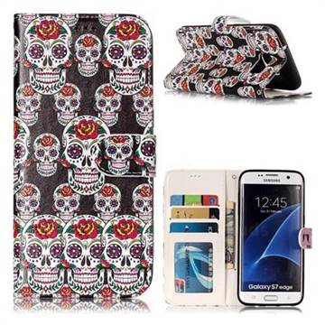 Flower Skull 3D Relief Oil PU Leather Wallet Case for Samsung Galaxy S7 Edge s7edge