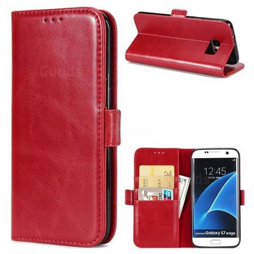 Luxury Crazy Horse PU Leather Wallet Case for Samsung Galaxy S7 Edge s7edge - Red