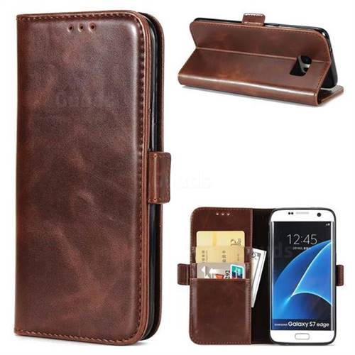 Luxury Crazy Horse PU Leather Wallet Case for Samsung Galaxy S7 Edge s7edge - Coffee
