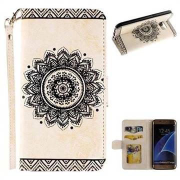 Embossed Datura Flower PU Leather Wallet Case for Samsung Galaxy S7 Edge s7edge - White