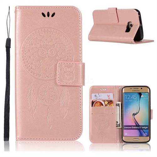 Intricate Embossing Owl Campanula Leather Wallet Case for Samsung Galaxy S7 Edge s7edge - Rose Gold