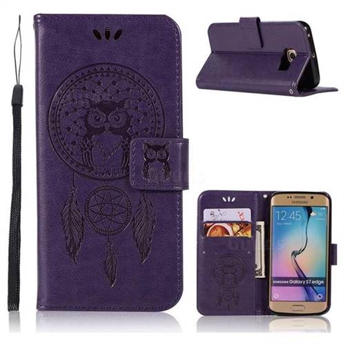 Intricate Embossing Owl Campanula Leather Wallet Case for Samsung Galaxy S7 Edge s7edge - Purple