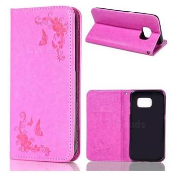 Intricate Embossing Slim Butterfly Rose Leather Holster Case for Samsung Galaxy S7 Edge s7edge - Rose