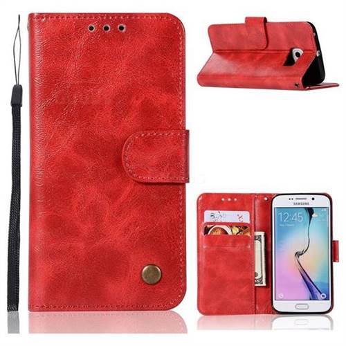 Luxury Retro Leather Wallet Case for Samsung Galaxy S7 Edge s7edge - Red