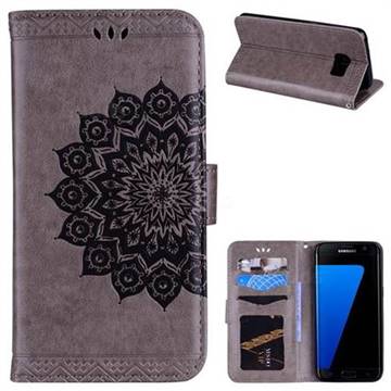 Datura Flowers Flash Powder Leather Wallet Holster Case for Samsung Galaxy S7 Edge s7edge - Gray