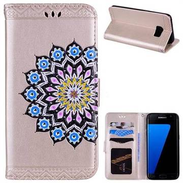 Datura Flowers Flash Powder Leather Wallet Holster Case for Samsung Galaxy S7 Edge s7edge - Golden