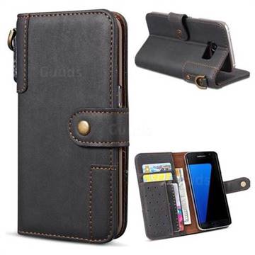 Retro Luxury Cowhide Leather Wallet Case for Samsung Galaxy S7 Edge s7edge - Black