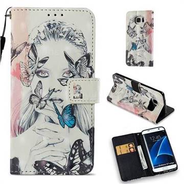Girl and Butterfly 3D Painted Leather Wallet Case for Samsung Galaxy S7 Edge s7edge