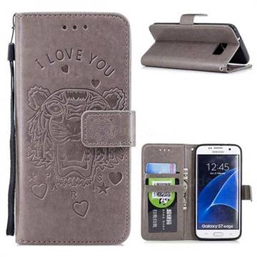 Intricate Embossing Tiger Leather Wallet Case for Samsung Galaxy S7 Edge s7edge - Gray