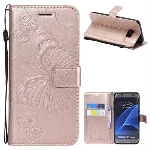 Embossing 3D Butterfly Leather Wallet Case for Samsung Galaxy S7 Edge s7edge - Rose Gold