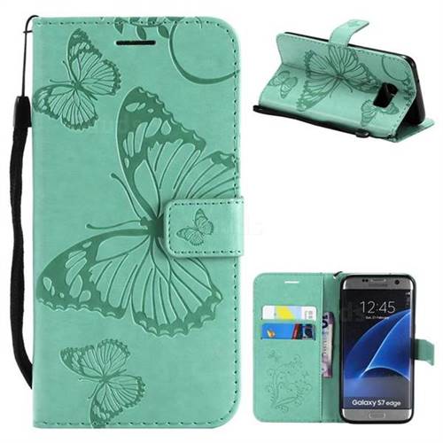 Embossing 3D Butterfly Leather Wallet Case for Samsung Galaxy S7 Edge s7edge - Green