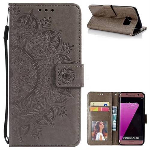 Intricate Embossing Datura Leather Wallet Case for Samsung Galaxy S7 Edge s7edge - Gray