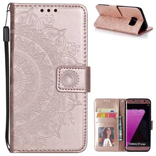 Intricate Embossing Datura Leather Wallet Case for Samsung Galaxy S7 Edge s7edge - Rose Gold