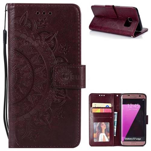 Intricate Embossing Datura Leather Wallet Case for Samsung Galaxy S7 Edge s7edge - Brown