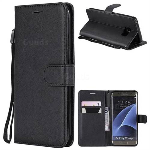 Retro Greek Classic Smooth PU Leather Wallet Phone Case for Samsung Galaxy S7 Edge s7edge - Black