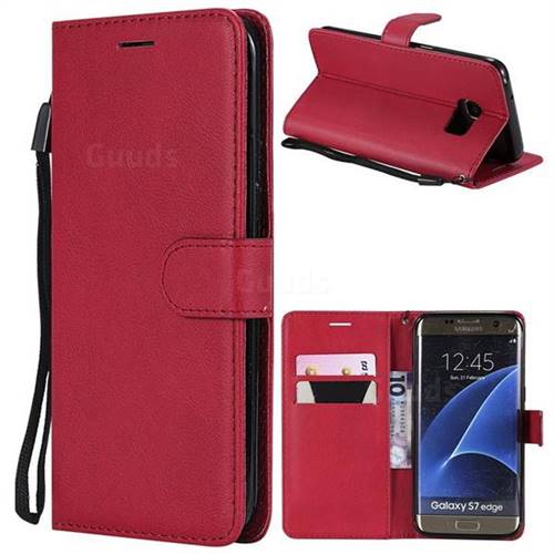Retro Greek Classic Smooth PU Leather Wallet Phone Case for Samsung Galaxy S7 Edge s7edge - Red