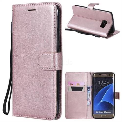 Retro Greek Classic Smooth PU Leather Wallet Phone Case for Samsung Galaxy S7 Edge s7edge - Rose Gold