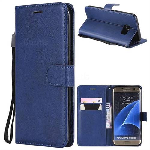Retro Greek Classic Smooth PU Leather Wallet Phone Case for Samsung Galaxy S7 Edge s7edge - Blue