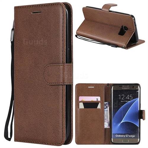 Retro Greek Classic Smooth PU Leather Wallet Phone Case for Samsung Galaxy S7 Edge s7edge - Brown
