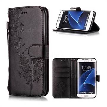 Intricate Embossing Dandelion Butterfly Leather Wallet Case for Samsung Galaxy S7 Edge s7edge - Black