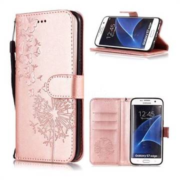 Intricate Embossing Dandelion Butterfly Leather Wallet Case for Samsung Galaxy S7 Edge s7edge - Rose Gold