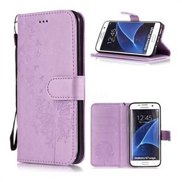 Intricate Embossing Dandelion Butterfly Leather Wallet Case for Samsung Galaxy S7 Edge s7edge - Purple