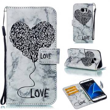 Marble Heart PU Leather Wallet Phone Case for Samsung Galaxy S7 Edge s7edge - Black