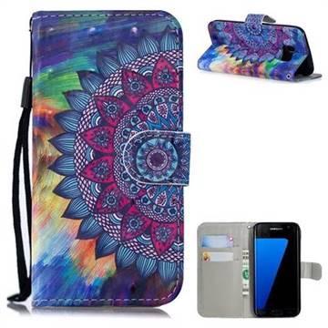 Oil Painting Mandala 3D Painted Leather Wallet Phone Case for Samsung Galaxy S7 Edge s7edge