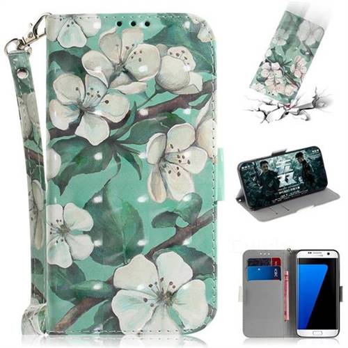 Watercolor Flower 3D Painted Leather Wallet Phone Case for Samsung Galaxy S7 Edge s7edge