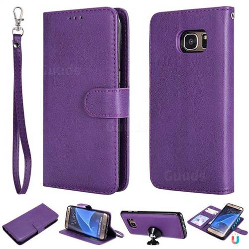 Retro Greek Detachable Magnetic PU Leather Wallet Phone Case for Samsung Galaxy S7 Edge s7edge - Purple