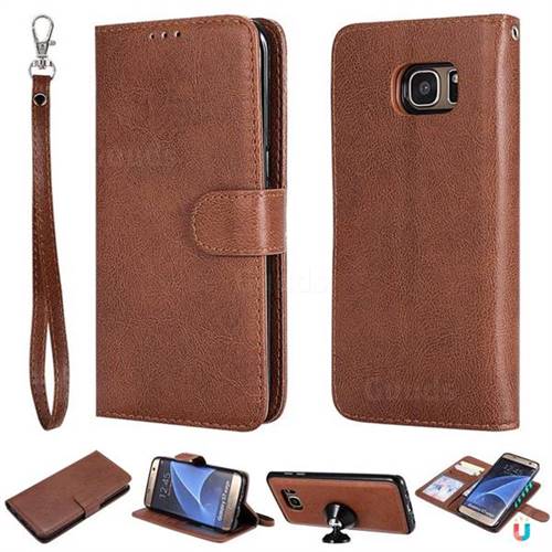 Retro Greek Detachable Magnetic PU Leather Wallet Phone Case for Samsung Galaxy S7 Edge s7edge - Brown