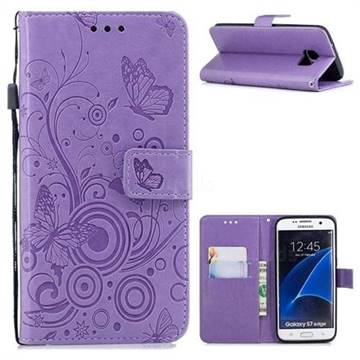 Intricate Embossing Butterfly Circle Leather Wallet Case for Samsung Galaxy S7 Edge s7edge - Purple