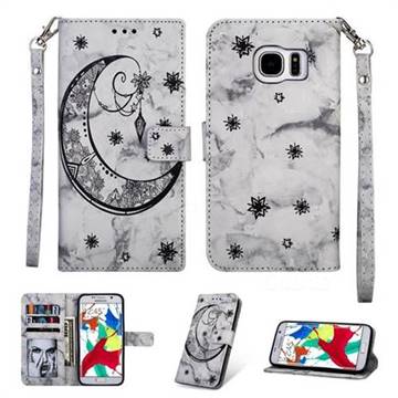 Moon Flower Marble Leather Wallet Phone Case for Samsung Galaxy S7 Edge s7edge - Black