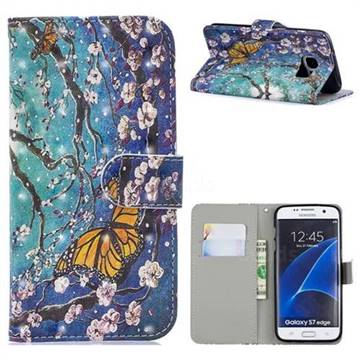 Blue Butterfly 3D Painted Leather Phone Wallet Case for Samsung Galaxy S7 Edge s7edge