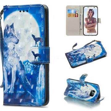 Ice Wolf 3D Painted Leather Wallet Phone Case for Samsung Galaxy S7 Edge s7edge