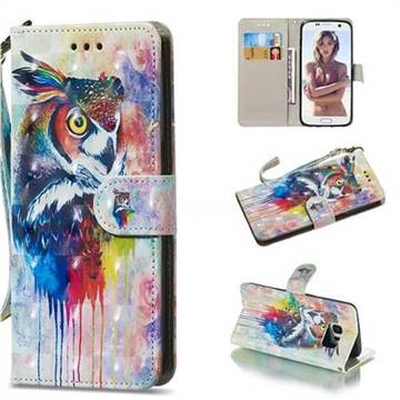 Watercolor Owl 3D Painted Leather Wallet Phone Case for Samsung Galaxy S7 Edge s7edge